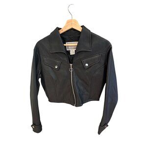 BB Dakota Black Faux Leather Cropped Moto Jacket Women’s Medium – Retro Western